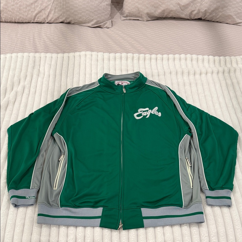 Mitchell and Ness Kelly Green and Gray Philadelphia Eagles Track Jacket